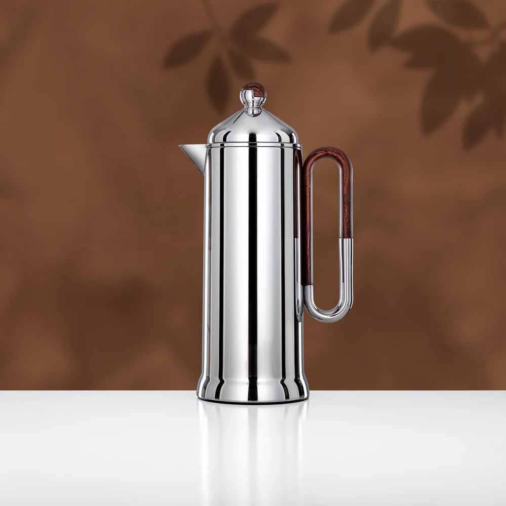 Almarjan 2 Pieces Vacuum Flask Set, Silver & Dark Wood