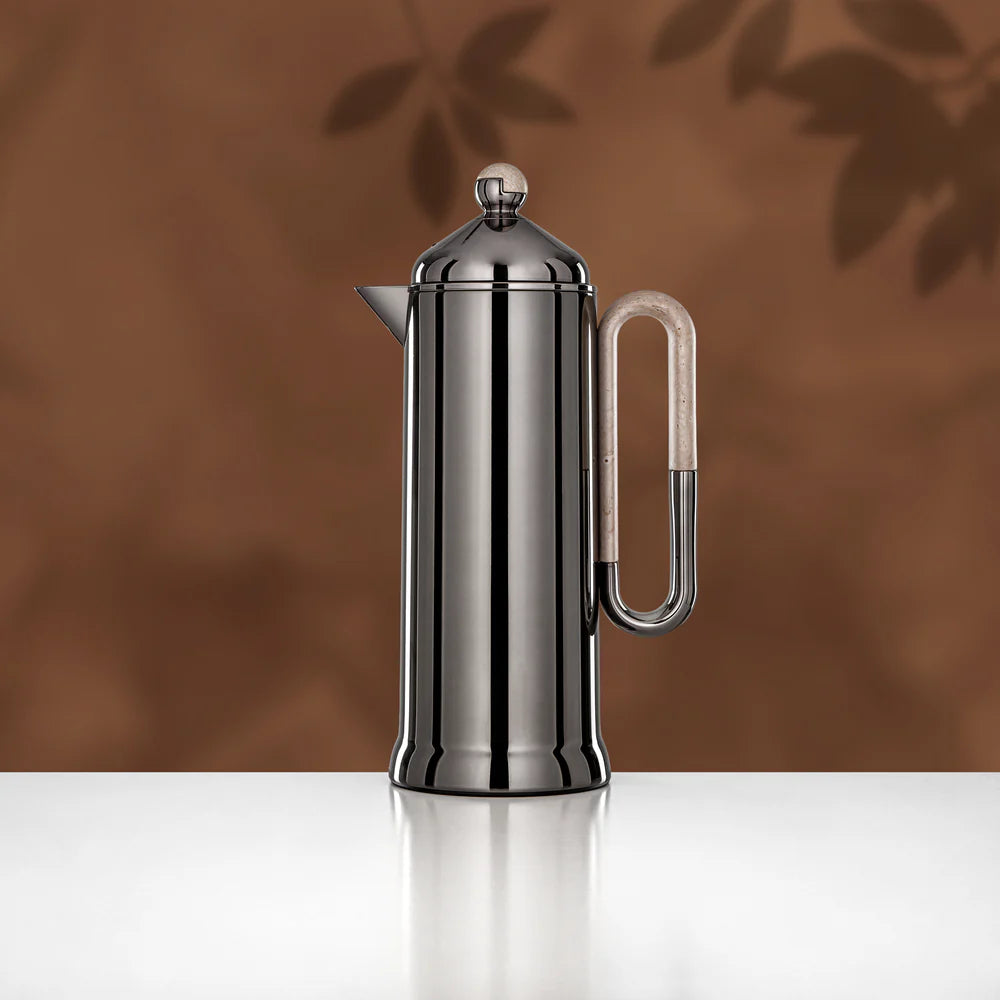 Almarjan 2 Pieces Vacuum Flask Set, Gun Black & Travertine Marble