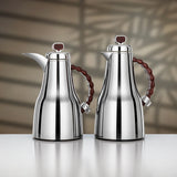 Almarjan 2 Pieces Vacuum Flask Set, Brushed Silver & Dark Wood