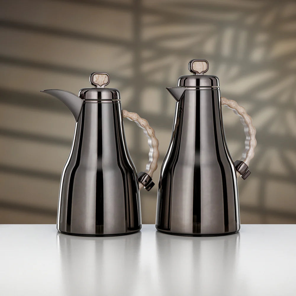 Almarjan 2 Pieces Vacuum Flask Set, Gun Black & Travertine Marble