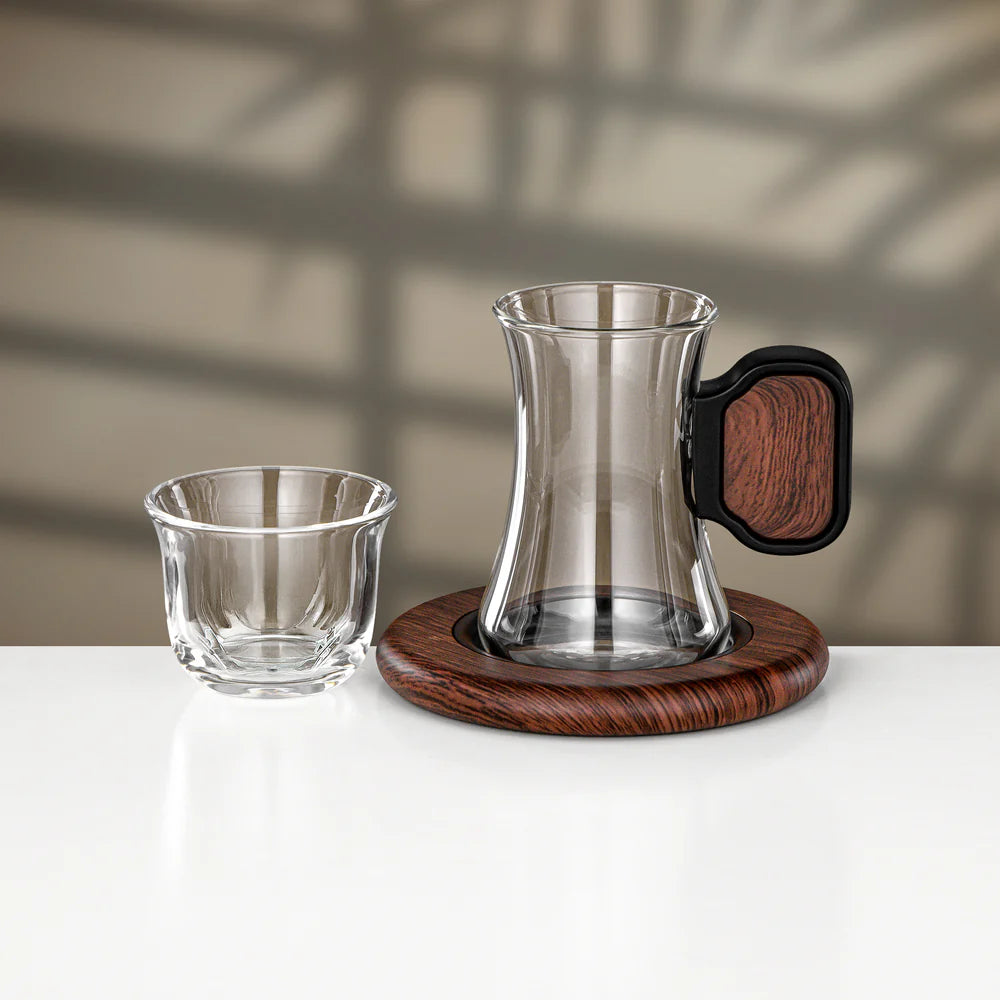 Almarjan 21 Pieces Tea & Coffee Set, Black & Dark Wood