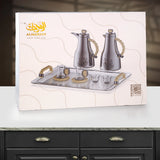 Almarjan 21 Pieces Tea & Coffee Set, Brushed Silver & Black