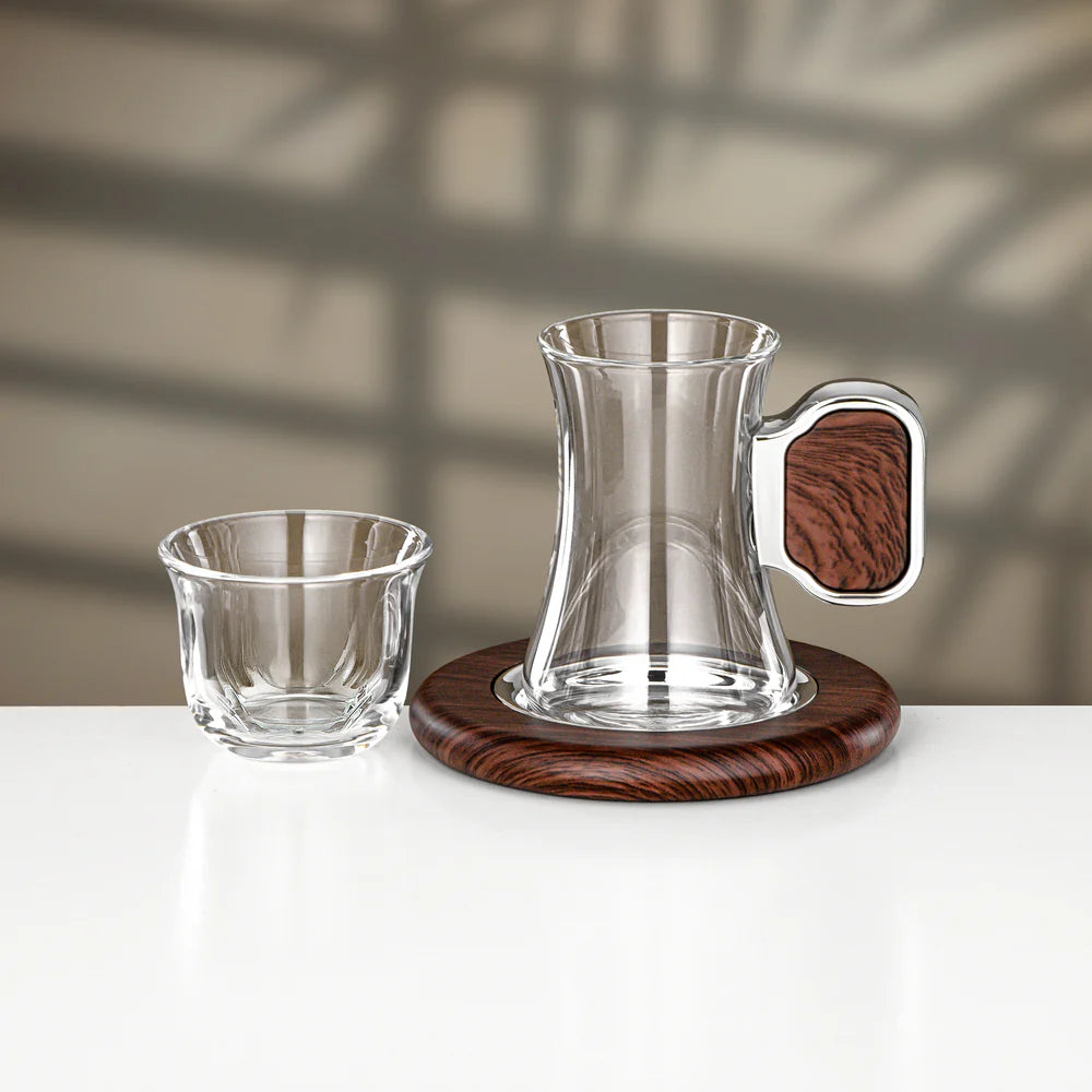 Almarjan 21 Pieces Tea & Coffee Set, Brushed Silver & Dark Wood