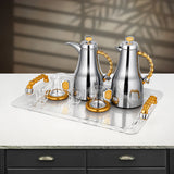 Almarjan 21 Pieces Tea & Coffee Set, Brushed Silver & Matt Gold