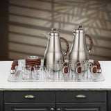 Almarjan 21 Pieces Tea & Coffee Set, Matt Nickel & Dark Wood