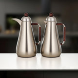 Almarjan 1 + 1 Ltr Vacuum Flask Set, Matt Nickel & Dark Wood