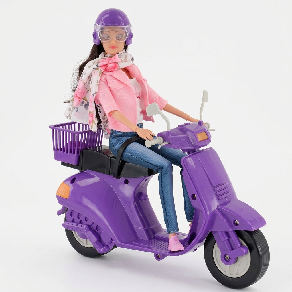 Fulla Motorcycle Set with 30 cm Doll, Purple Scooter