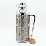Mahra Floral Stainless Steel Vacuum Flask Set 1L + 1L – Silver Blossom – 2-Piece Thermos Set