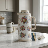 HB Vacuum Flask Set, 1 Litre + 1.3 Litre, White Floral Design