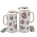 HB Vacuum Flask Set, 1 Litre + 1.3 Litre, White Floral Design