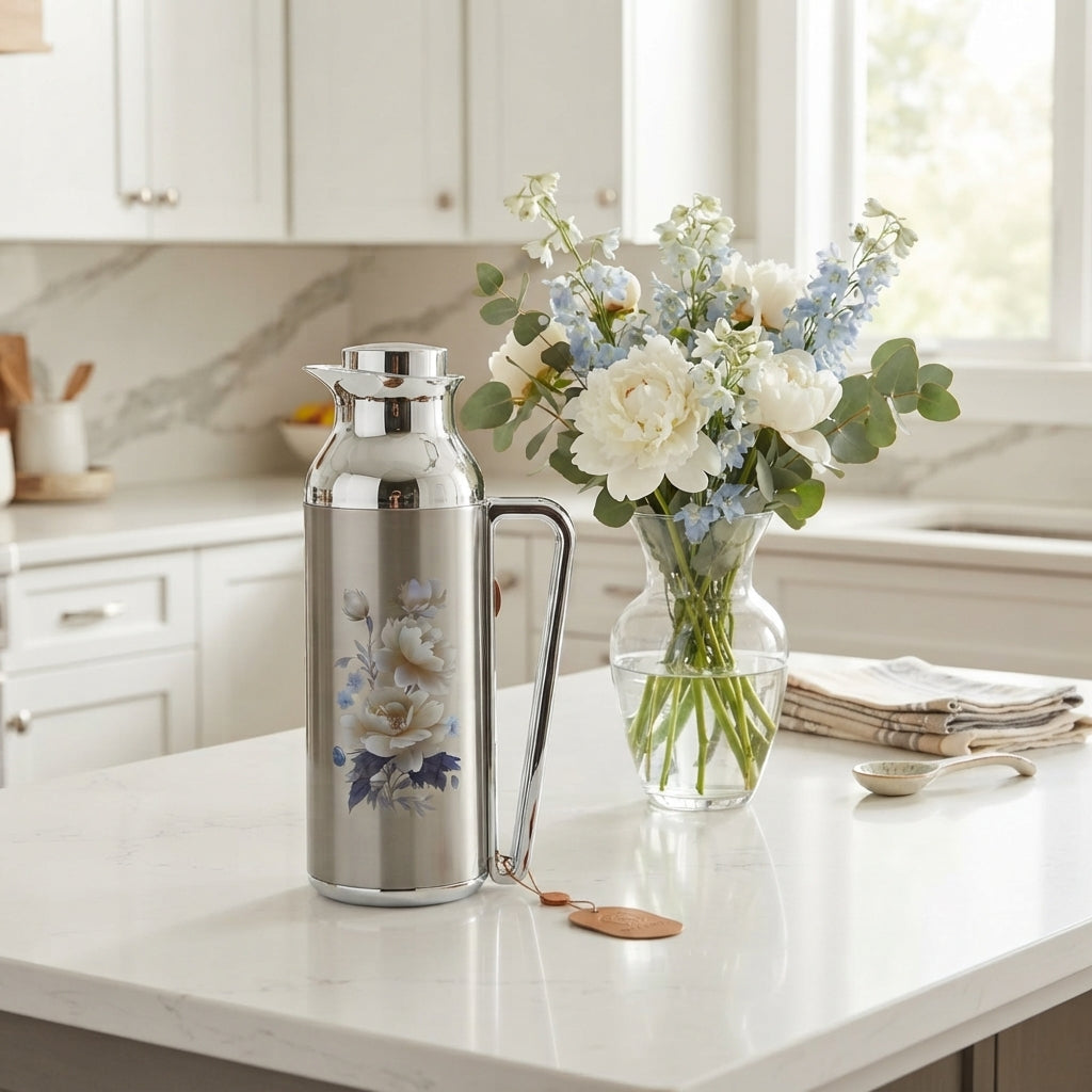 Mahra Stainless Steel Vacuum Flask 1L + 1L Set of 2 – Floral Edition