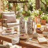 Mahra Stainless Steel Vacuum Flask Set 1L + 1L – Silver Floral Design (Set of 2)