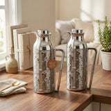 Mahra Floral Stainless Steel Vacuum Flask Set 1L + 1L – Silver Blossom – 2-Piece Thermos Set