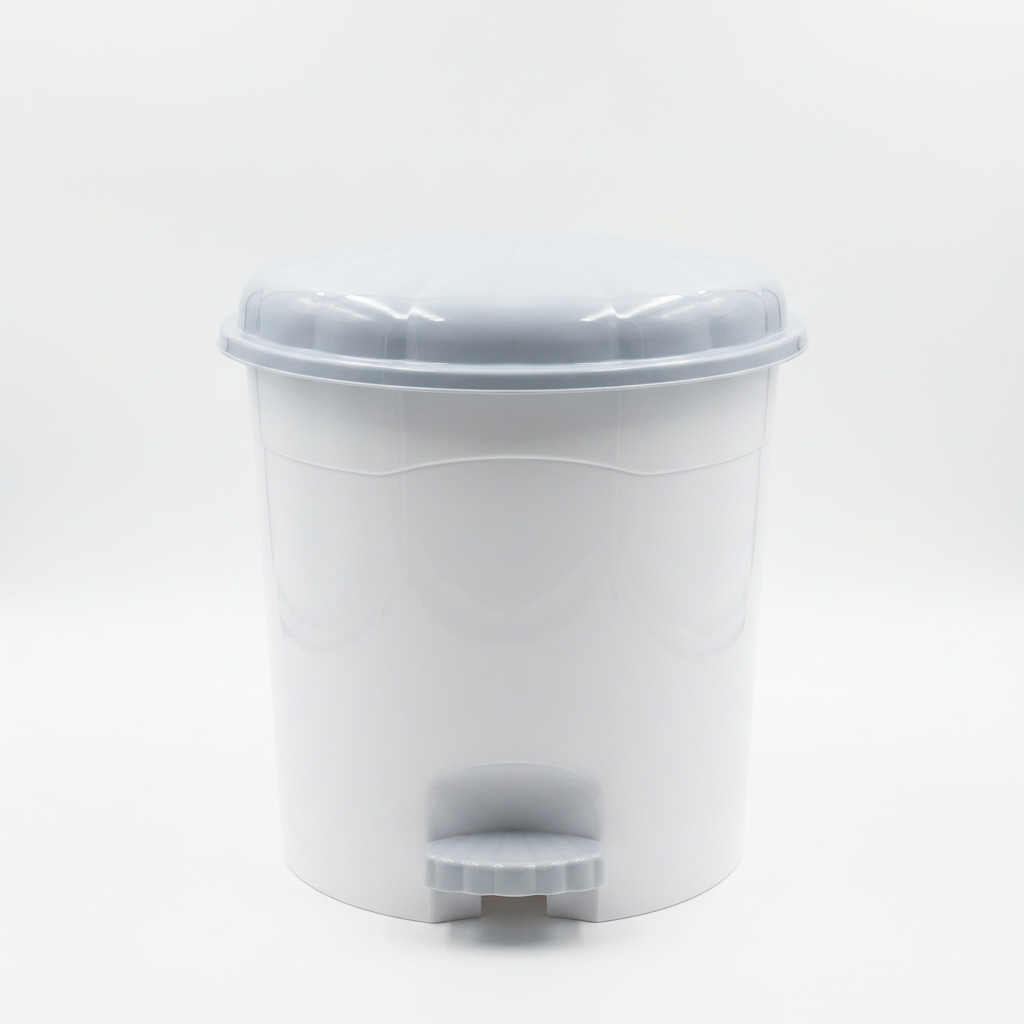 Follow Me Plastic Pedal Dustbin, 5.5 Litre, White with Grey Lid

