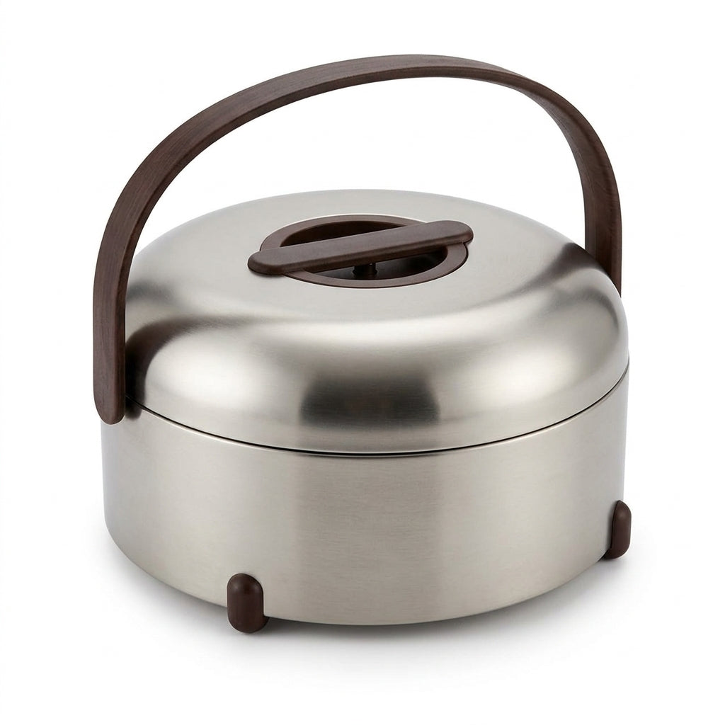 Almarjan 3-Piece Hot Pot Set, 2.5, 3.5 & 4.5 Litres – Matt Nickel with Dark Wood