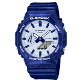 Casio G-Shock GA-2100BWP-2A watch with a blue and white Chinese porcelain motif on the dial and band.