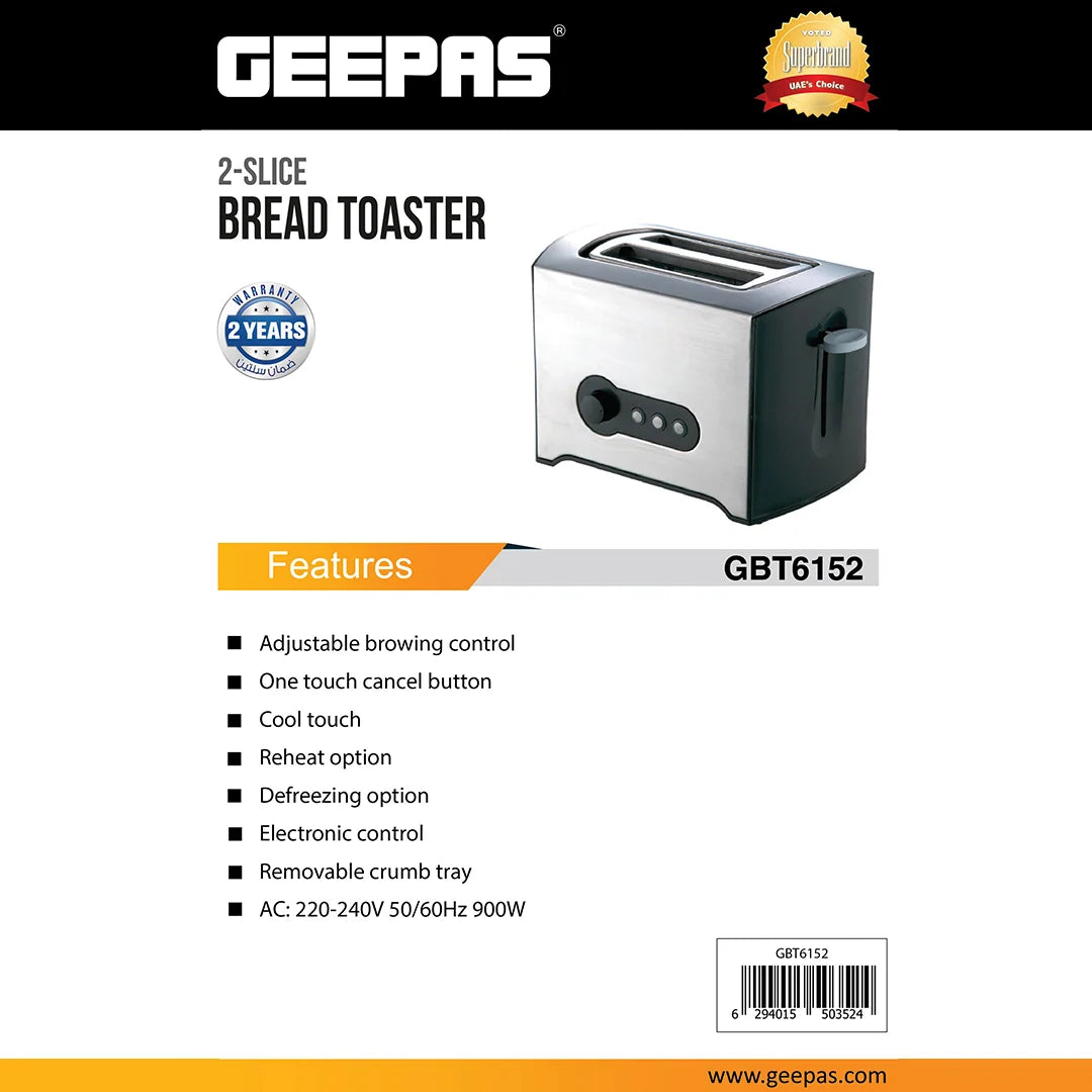 Geepas 2-Slice Bread Toaster GBT6152