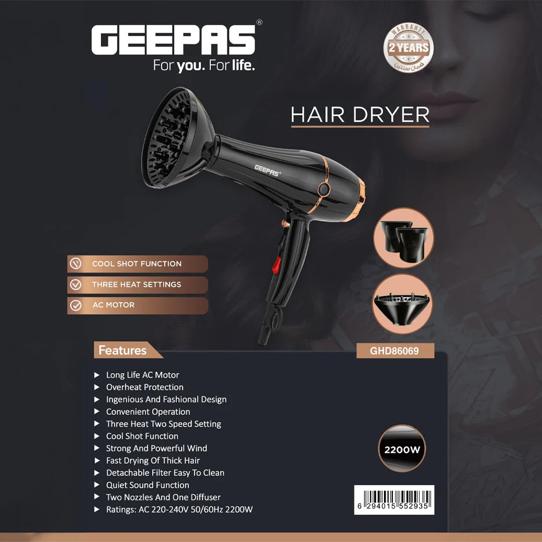 Geepas Hair Dryer GHD86069, 2200W