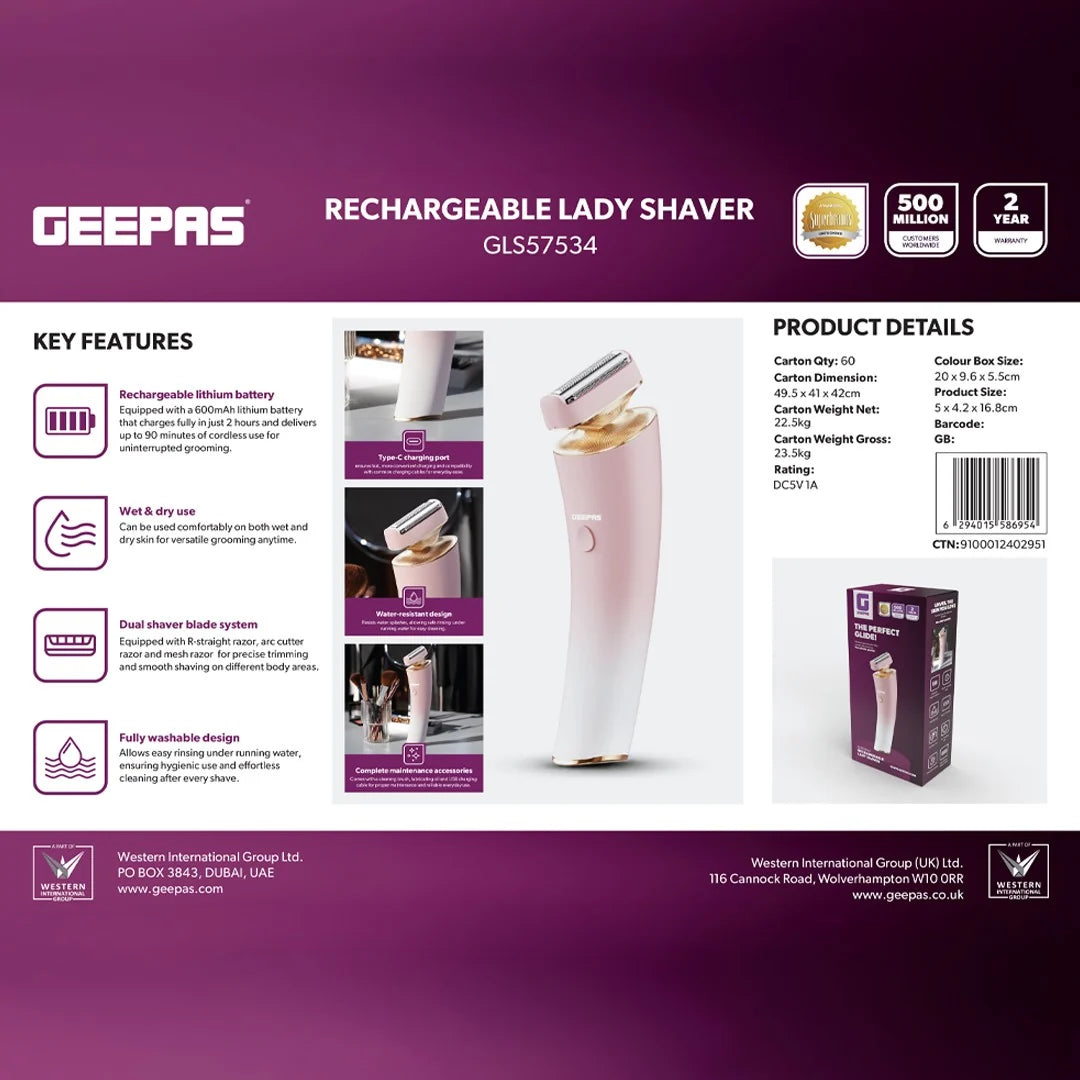 Geepas Rechargeable Lady Shaver GLS57534
