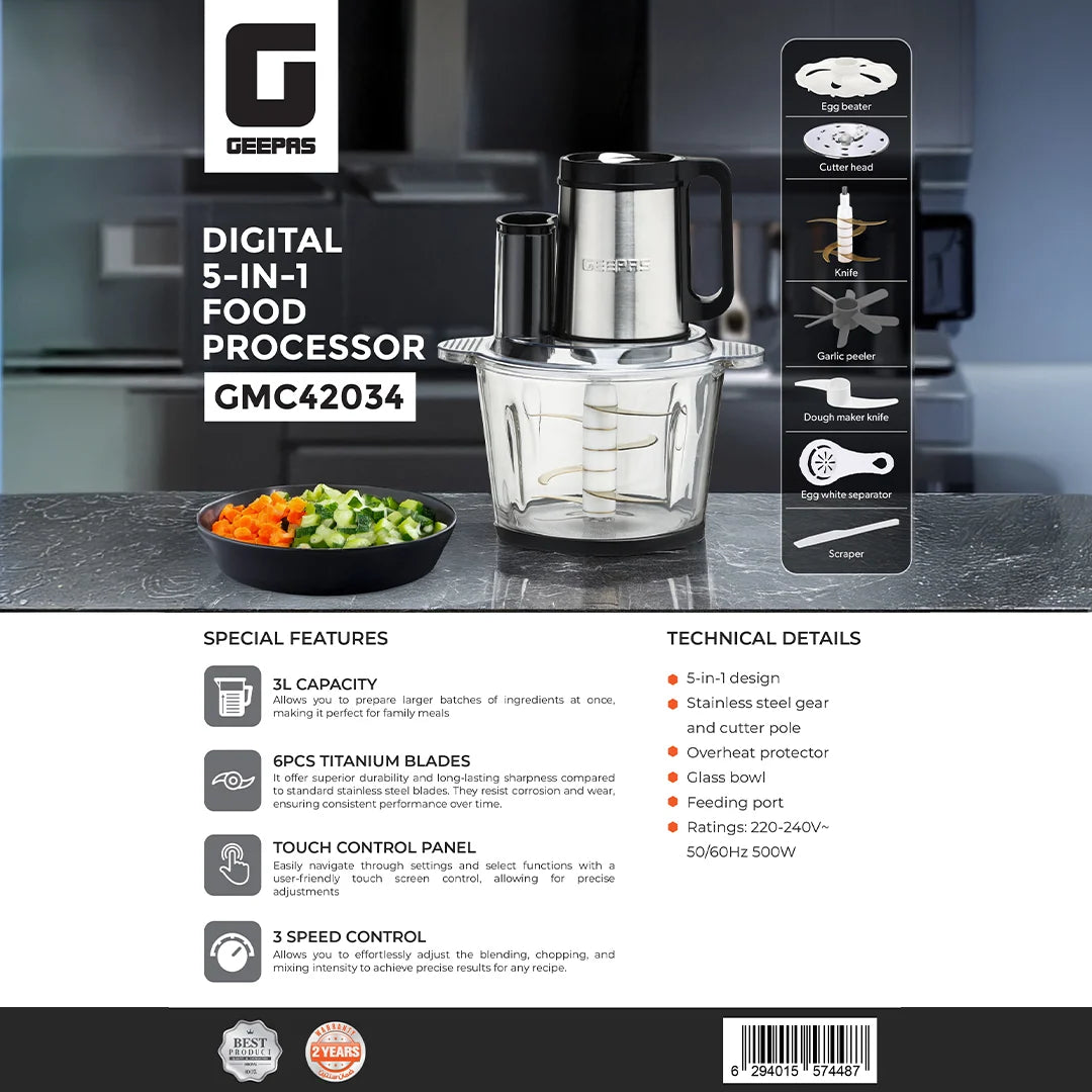 Geepas Digital 5-in-1 Food Processor GMC42034
