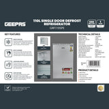 Geepas 110L Single Door Defrost Refrigerator GRF119SPE