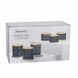 Danny Home 6-Piece Ceramic Storage Jar Set Black with Patterned Designs and Wooden Lids