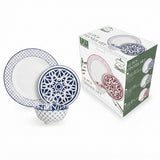 Shallow 12-Piece Porcelain Dinner Set – Navy Blue & White