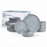 Cuisine Art 12-Piece Stoneware Dinner Set – Grey Ribbed
