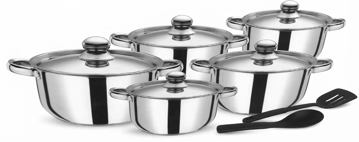 Royalford RF9352 12-Piece Stainless Steel Cookware Set with Lids and Kitchen Tools