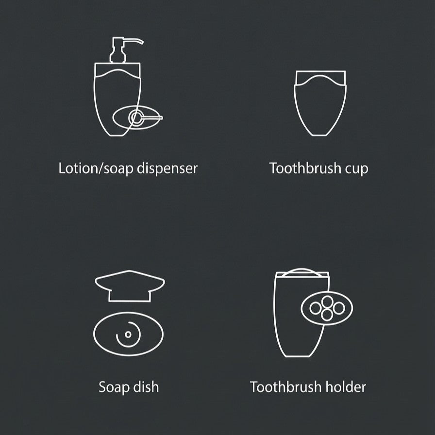 Iisdoo 4-Piece Resin Bathroom Accessories Set, Grey