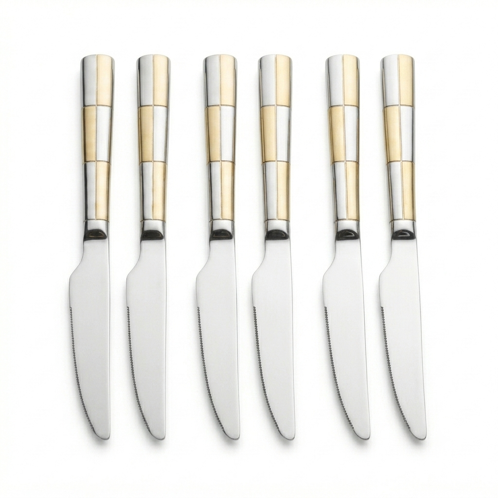 Stainless Steel Knife Set of 6 – 23cm Silver & Gold Accent