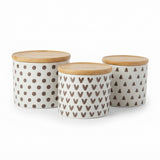 Danny Home 6-Piece Ceramic Storage Jar Set White with Patterned Designs and Wooden Lids
