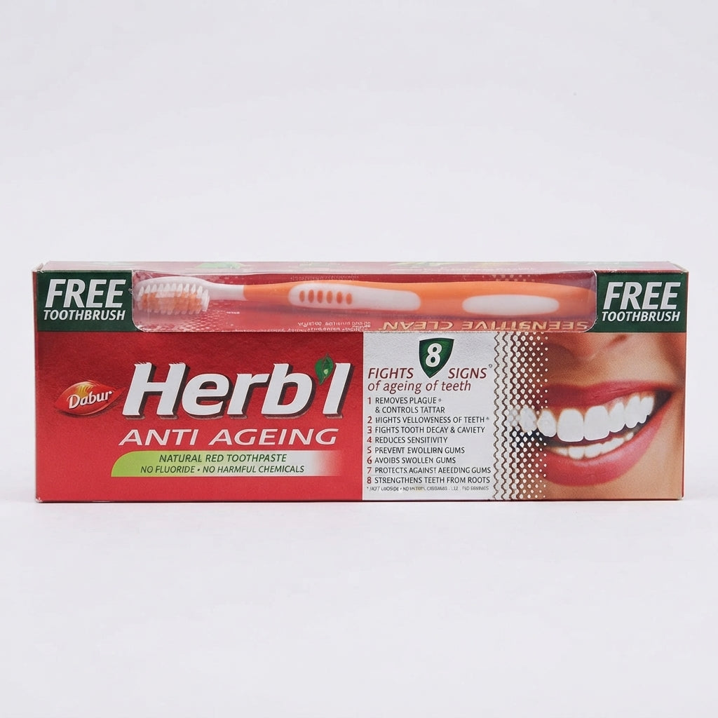 Dabur Herbal Anti-Ageing Natural Red Toothpaste (150g + Toothbrush)