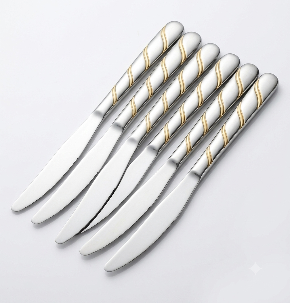 Stainless Steel Knife Set of 6 – 22cm Silver & Gold Accent