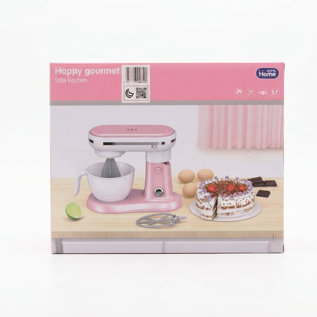 Happy Gourmet Toy Stand Mixer with Sound & Light – Pink & White, 10 Inch, Ages 3+