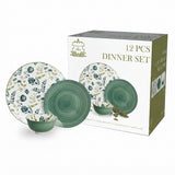 Shallow 12-Piece Porcelain Dinner Set – Green