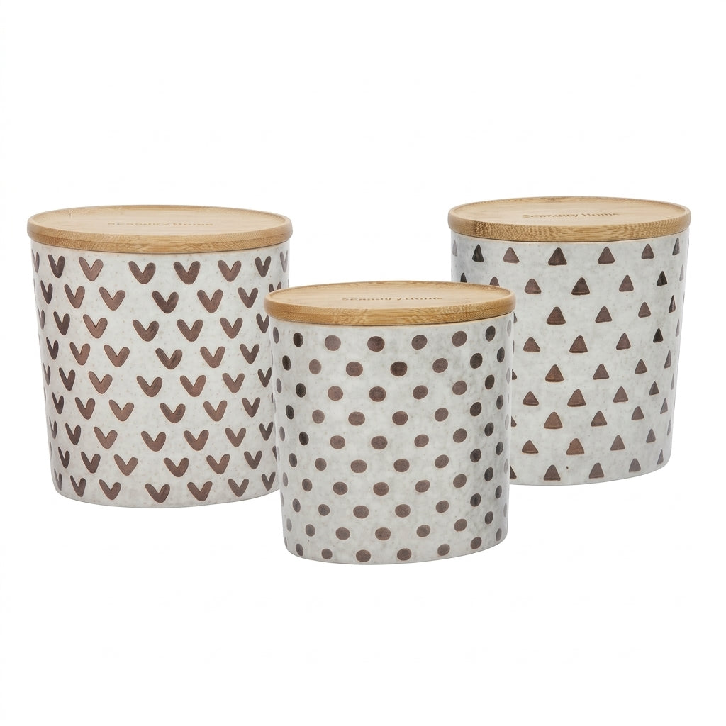 Danny Home 6-Piece Ceramic Storage Jar Set White with Patterned Designs and Wooden Lids