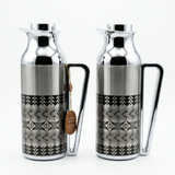 Mahra Stainless Steel Vacuum Flask Set – 1L + 1L – Silver Geometric Edition