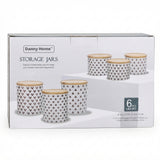 Danny Home 6-Piece Ceramic Storage Jar Set White with Patterned Designs and Wooden Lids