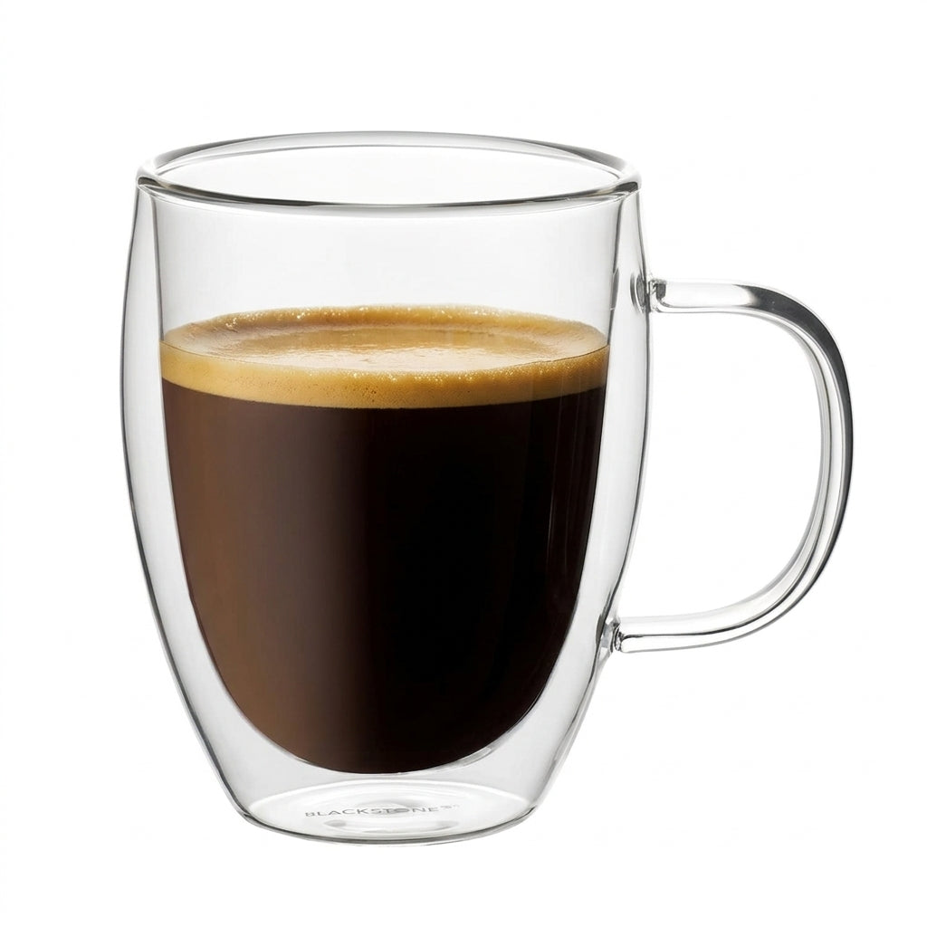 Blackstone Double-Wall Glass Tumbler Cups with Handles, 350 ml, Set of 2