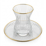 Casco 12-Piece Glass Tea Cup & Saucer Set with Gold Accent – 6 Glasses & 6 Saucers