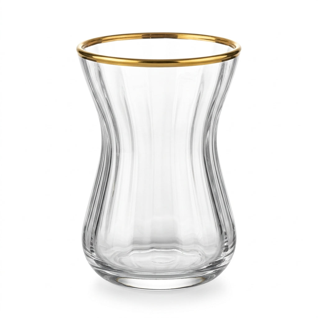 Casco 12-Piece Glass Tea Cup & Saucer Set with Gold Accent – 6 Glasses & 6 Saucers