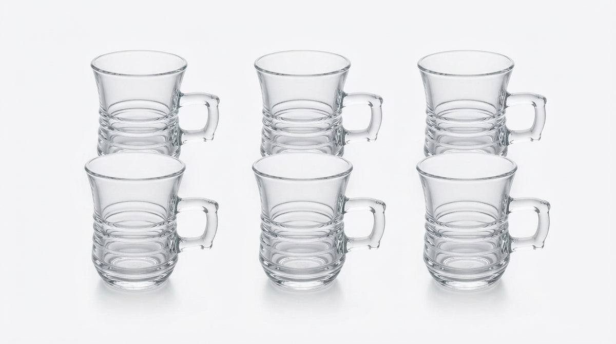 HNT Clear Glass Cups with Handles 112 ml – Set of 6