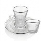 Casco 18-Piece Glass Tea & Cawa Cup Set with Silver Accent – 6 Tea Glasses, 6 Saucers & 6 Cawa Cups
