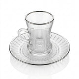 Casco 18-Piece Glass Tea & Cawa Cup Set with Silver Accent – 6 Tea Glasses, 6 Saucers & 6 Cawa Cups