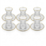 Casco 12-Piece Glass Tea Cup & Saucer Set with Gold Accent – 6 Glasses & 6 Saucers