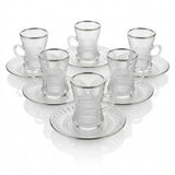 Casco 18-Piece Glass Tea & Cawa Cup Set with Silver Accent – 6 Tea Glasses, 6 Saucers & 6 Cawa Cups