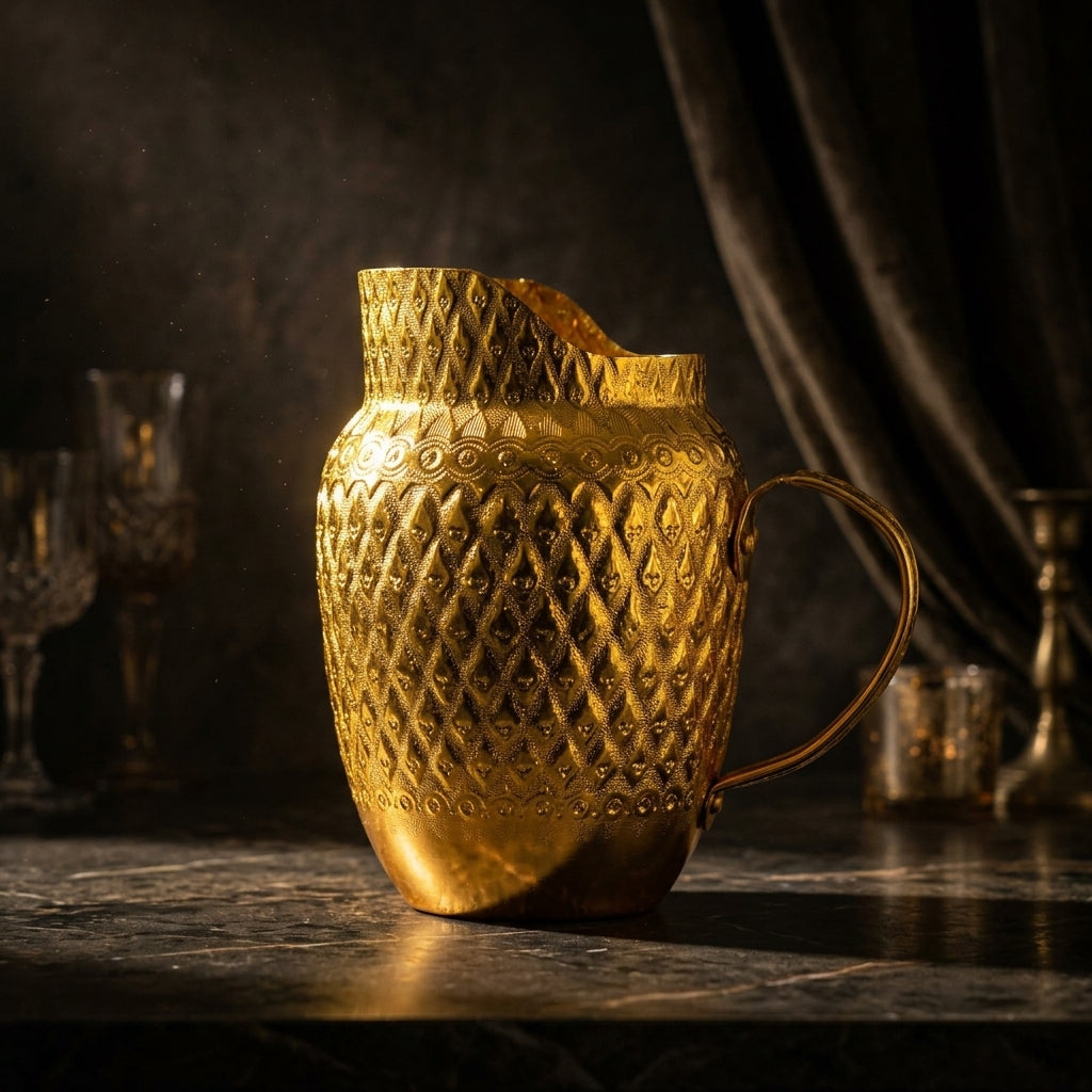 Diamonds Aluminium Pitcher with Embossed Design – 1 Litre Gold
