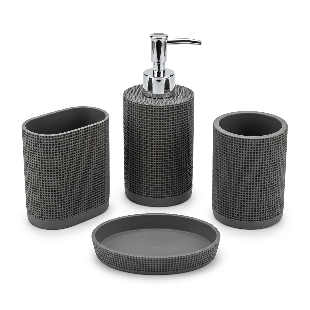 Iisdoo 4-Piece Resin Bathroom Accessories Set, Dark Grey