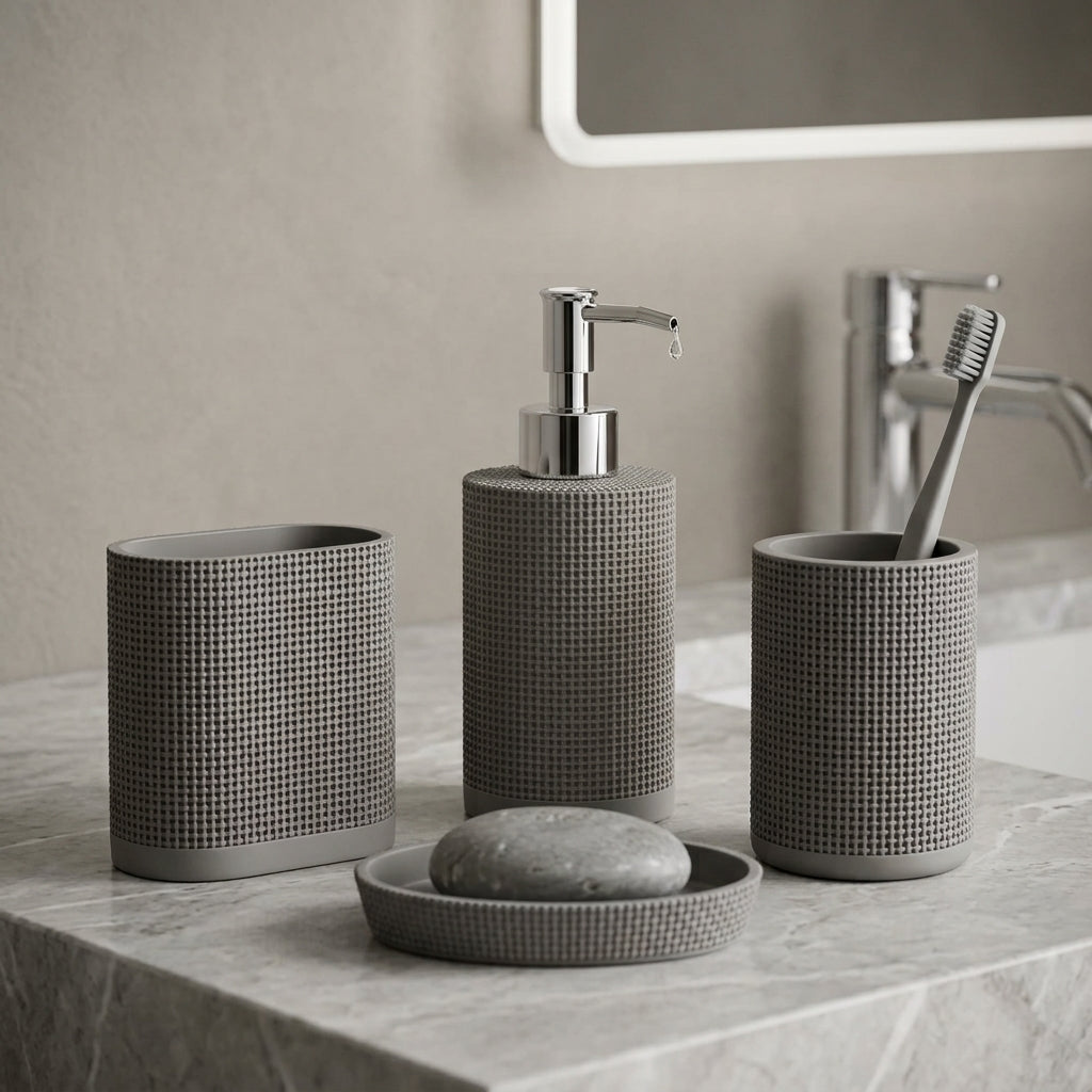 Iisdoo 4-Piece Resin Bathroom Accessories Set, Dark Grey